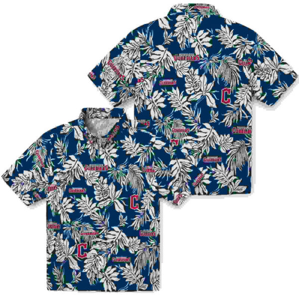 Tropical Leaf Navy Blue White Cleveland Guardians Hawaiian Shirt