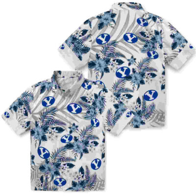 Hibiscus Palm Leaves Blue White BYU Cougars Hawaiian Shirt