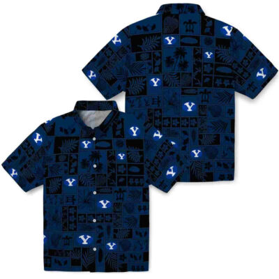 Tropical Patchwork Blue Black BYU Cougars Hawaiian Shirt