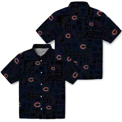 Tropical Patchwork Blue Black Chicago Bears Hawaiian Shirt