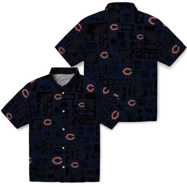 Tropical Patchwork Blue Black Chicago Bears Hawaiian Shirt