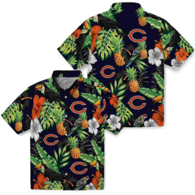 Toucan Hibiscus Pineapple Blue Green Chicago Bears Hawaiian Shirt