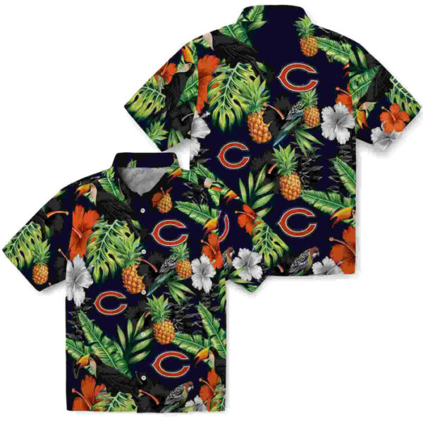 Toucan Hibiscus Pineapple Blue Green Chicago Bears Hawaiian Shirt