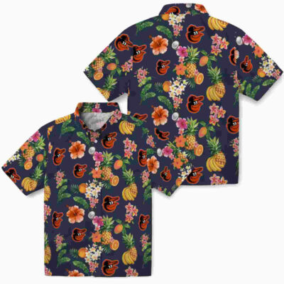 Hibiscus And Fruit Navy Blue Baltimore Orioles Hawaiian Shirt