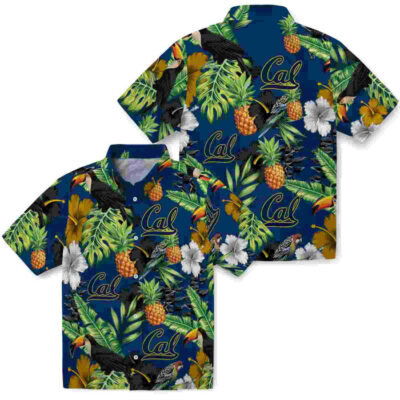 Toucan Hibiscus Pineapple Blue Green California Golden Bears Hawaiian Shirt