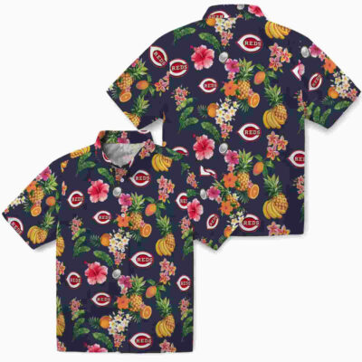 Hibiscus And Fruit Navy Blue Cincinnati Reds Hawaiian Shirt