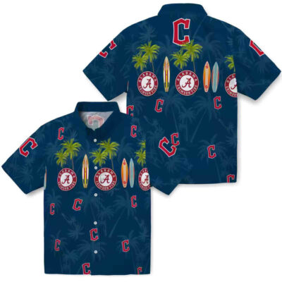 Surfboard Palm Navy Blue Cleveland Guardians Hawaiian Shirt