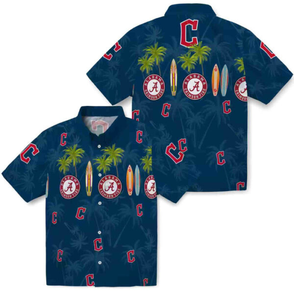 Surfboard Palm Navy Blue Cleveland Guardians Hawaiian Shirt