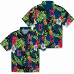 Toucan Hibiscus Pineapple Navy Blue Green Cleveland Guardians Hawaiian Shirt