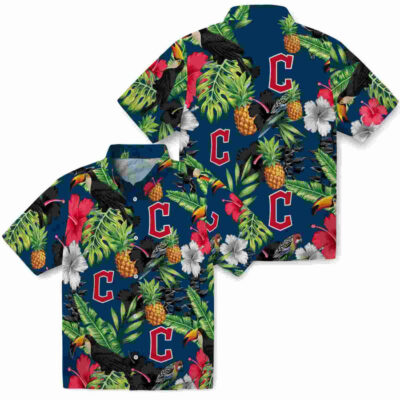 Toucan Hibiscus Pineapple Navy Blue Green Cleveland Guardians Hawaiian Shirt