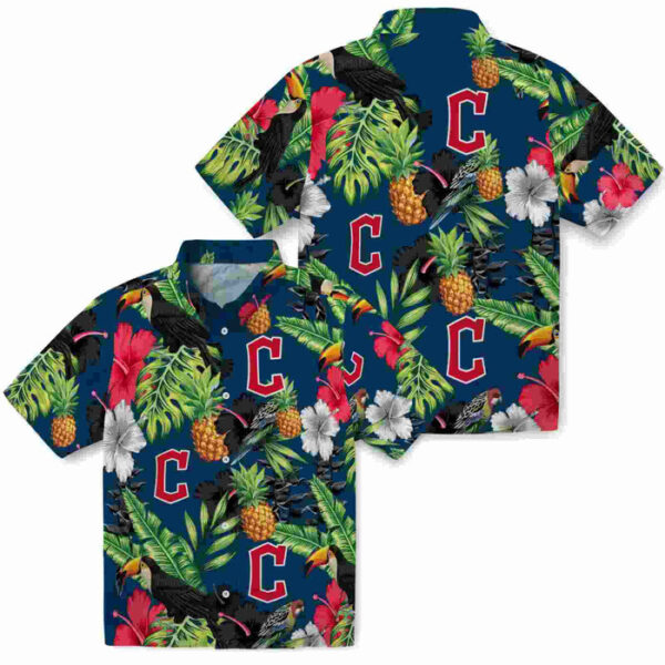 Toucan Hibiscus Pineapple Navy Blue Green Cleveland Guardians Hawaiian Shirt
