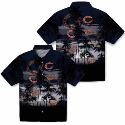 Customized Sunset Scene Blue Black Chicago Bears Hawaiian Shirt
