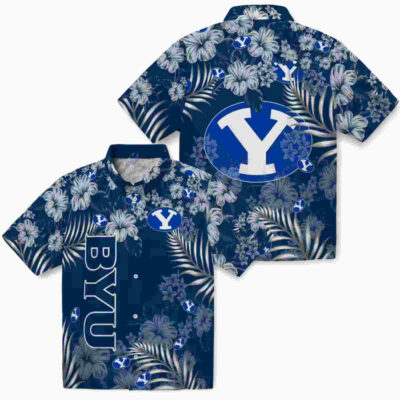 Hibiscus Print Blue BYU Cougars Hawaiian Shirt