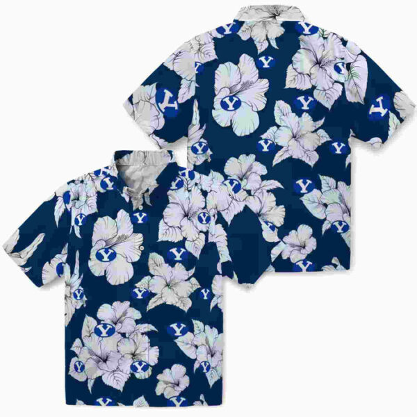 Hibiscus Blooms Blue White BYU Cougars Hawaiian Shirt