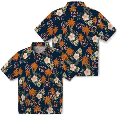 Palm Tree Flower Navy Blue Auburn Tigers Hawaiian Shirt