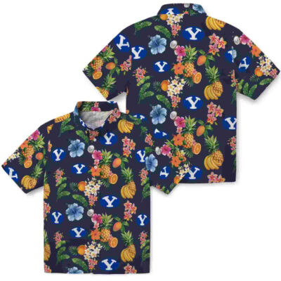 Hibiscus And Fruit Navy Blue BYU Cougars Hawaiian Shirt
