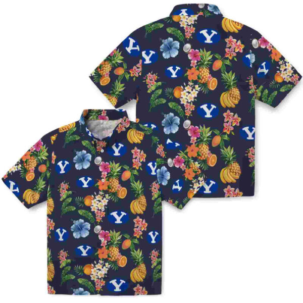 Hibiscus And Fruit Navy Blue BYU Cougars Hawaiian Shirt