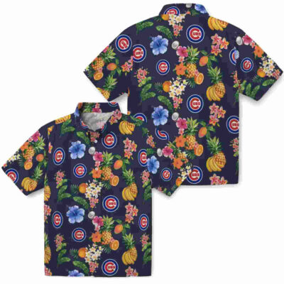 Hibiscus And Fruit Navy Blue Chicago Cubs Hawaiian Shirt
