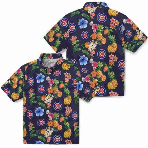 Hibiscus And Fruit Navy Blue Chicago Cubs Hawaiian Shirt