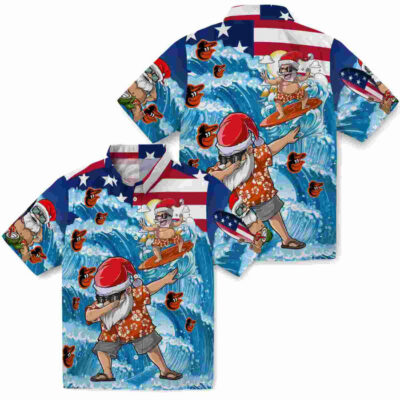 Surfing Santa Blue Baltimore Orioles Hawaiian Shirt