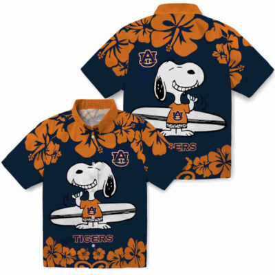 Snoopy Surf Navy Blue White Auburn Tigers Hawaiian Shirt