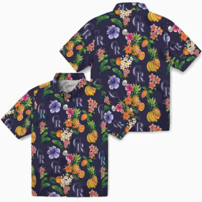 Hibiscus And Fruit Navy Blue Colorado Rockies Hawaiian Shirt