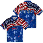 Customized US Flag Hibiscus Blue Buffalo Bills Hawaiian Shirt
