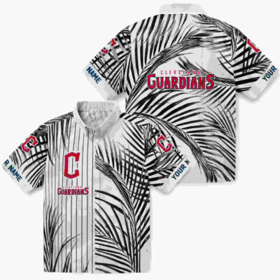Palm Stripes Navy Blue Black White Cleveland Guardians Hawaiian Shirt