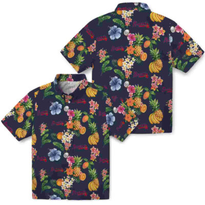 Hibiscus And Fruit Navy Blue Atlanta Braves Hawaiian Shirt
