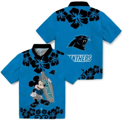 Surfing Mickey Blue Carolina Panthers Hawaiian Shirt