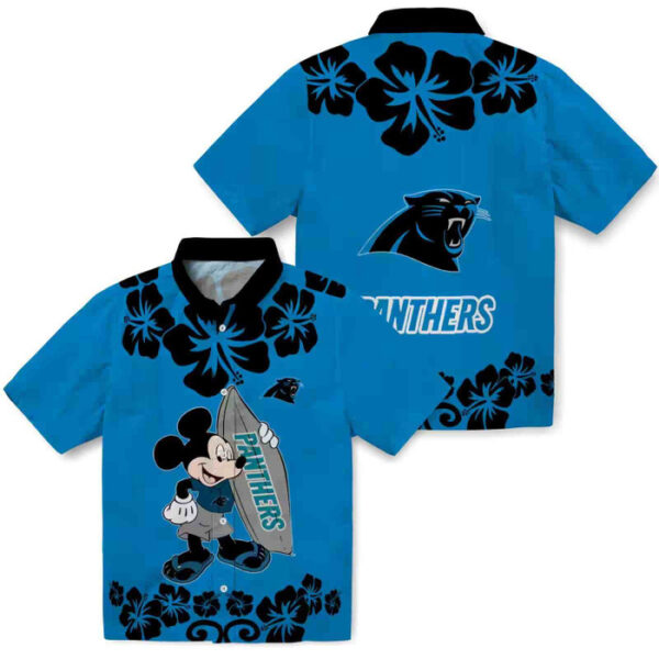Surfing Mickey Blue Carolina Panthers Hawaiian Shirt