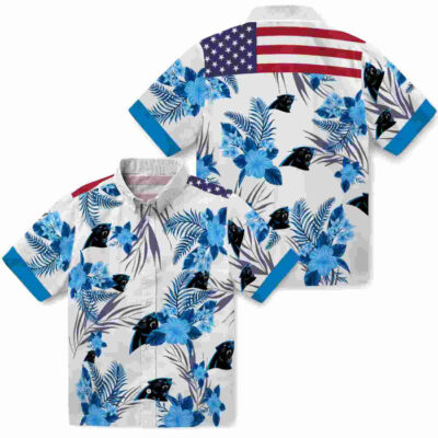 Patriotic Hibiscus Design Blue White Carolina Panthers Hawaiian Shirt