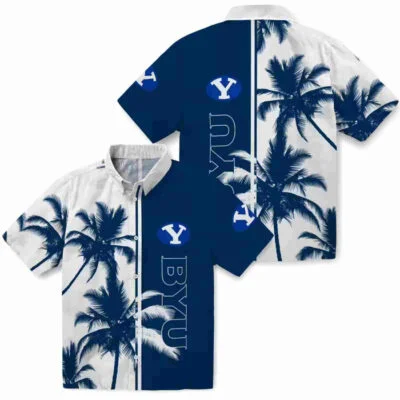 Palm Trees Blue White BYU Cougars Hawaiian Shirt