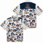 Palm Island Print Navy Blue White Auburn Tigers Hawaiian Shirt