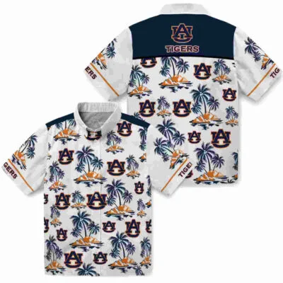 Palm Island Print Navy Blue White Auburn Tigers Hawaiian Shirt
