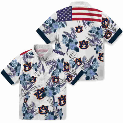 Patriotic Hibiscus Design Navy Blue White Auburn Tigers Hawaiian Shirt