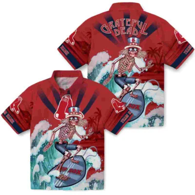 Customized Surfing Skeleton Red Blue Boston Red Sox Hawaiian Shirt