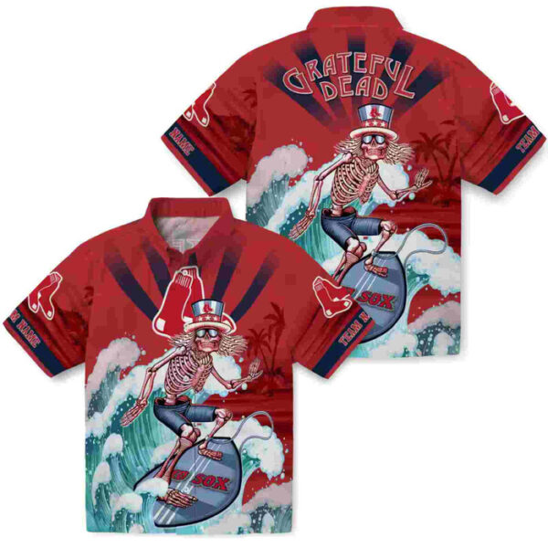 Customized Surfing Skeleton Red Blue Boston Red Sox Hawaiian Shirt