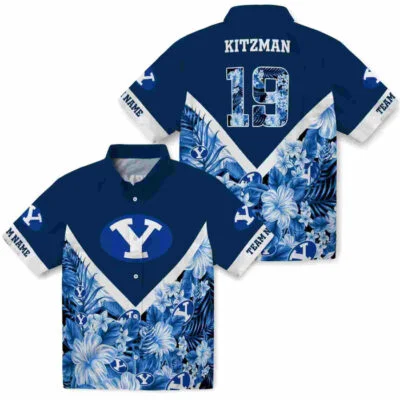 Customized Floral Chevron Blue BYU Cougars Hawaiian Shirt