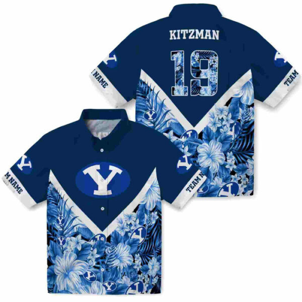 Customized Floral Chevron Blue BYU Cougars Hawaiian Shirt