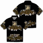 Hibiscus Stripe Gold Black Army Black Knights Hawaiian Shirt