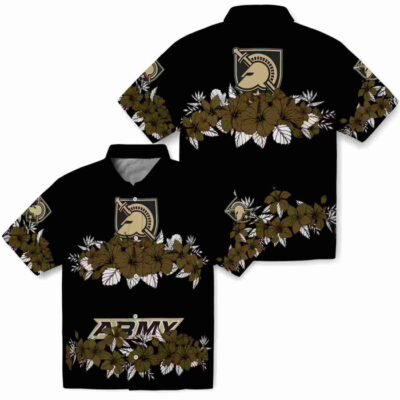 Hibiscus Stripe Gold Black Army Black Knights Hawaiian Shirt