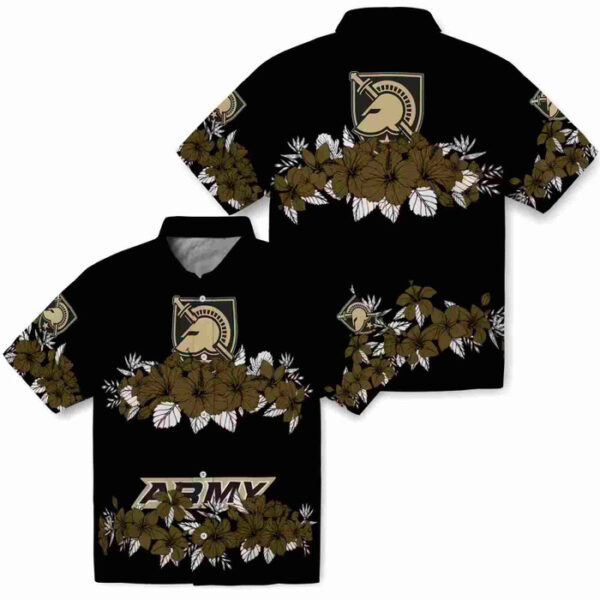Hibiscus Stripe Gold Black Army Black Knights Hawaiian Shirt