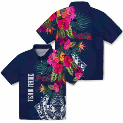 Floral Polynesian Navy Atlanta Braves Hawaiian Shirt
