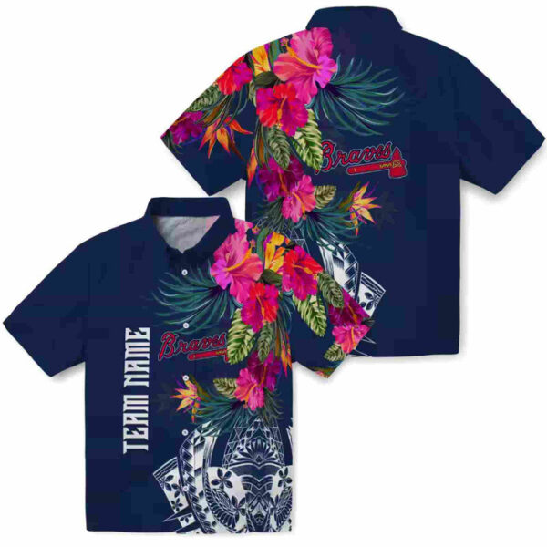 Floral Polynesian Navy Atlanta Braves Hawaiian Shirt