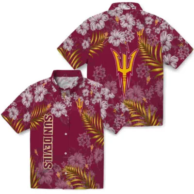 Hibiscus Print Maroon Arizona State Sun Devils Hawaiian Shirt