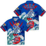 Customized Surfing Skeleton Blue Kansas Jayhawks Hawaiian Shirt