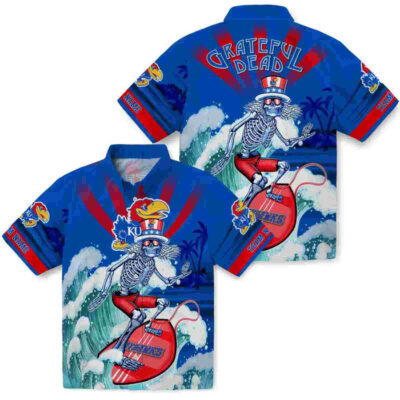 Customized Surfing Skeleton Blue Kansas Jayhawks Hawaiian Shirt