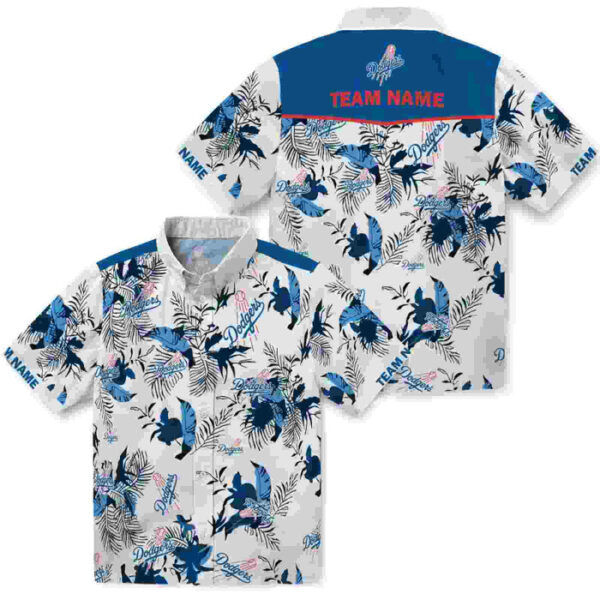 Customized Botanical Theme Blue White Los Angeles Dodgers Hawaiian Shirt