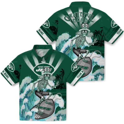 Customized Surfing Skeleton Green Blue New York Jets Hawaiian Shirt